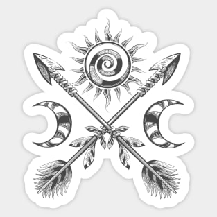 Esoteric Illustration of Sun Moon and Arrows Sticker